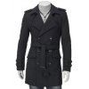 Manteau en Laine Longues Manches à Col Rabattu avec Épaulettes Design Double Boutonnage pour Hommes - Noir 2XL