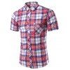 Stylish Checked Turn-Down Collar Short Sleeve Men's Shirt - Rouge L