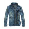 Men 's  capuche design Zipper Embellissement manches longues Veste en jean - Bleu Toile de Jean 5XL