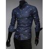 Men 's  col rabattu Imprimé design manches Denim longue chemise - Bleu profond 2XL