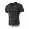 Rib Splicing conception col rond à carreaux T-shirt de manches courtes hommes - Noir 3XL