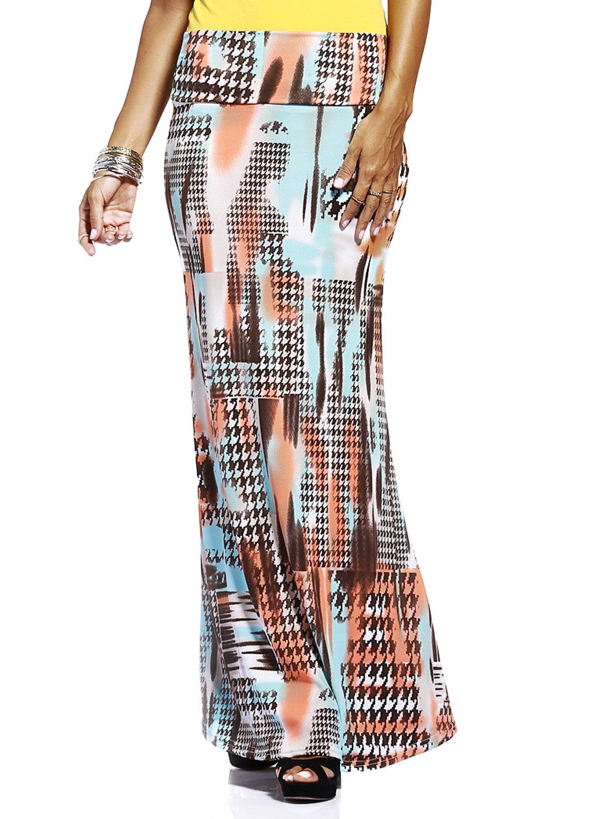 

Fashionable High-Waisted Skinny Slimming Ornate Printed Women's Skirt, Colormix