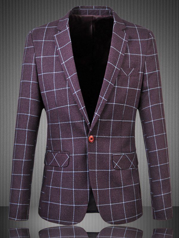 

Men's Plus Size One Button Plaid Printed Lapel Long Sleeves Blazer, Purple