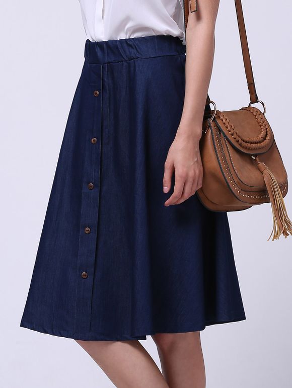 Single-Breasted Elastic Waist Women's Denim Skirt - Bleu profond 2XL