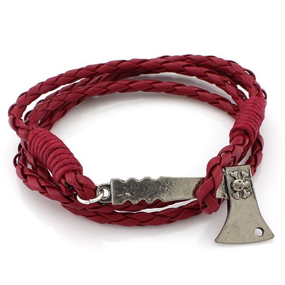 Bracelet en Cuir PU à Plusieurs Branches avec Hache - Rouge vineux 