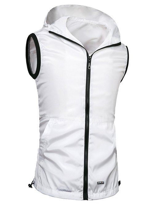 Men's Slimming Solid Color Hooded Zipper Vest - Blanc 3XL