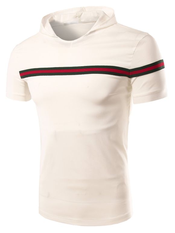 Stripe Selvedge Embellished Hooded Short Sleeve Men's T-Shirt - Blanc XL