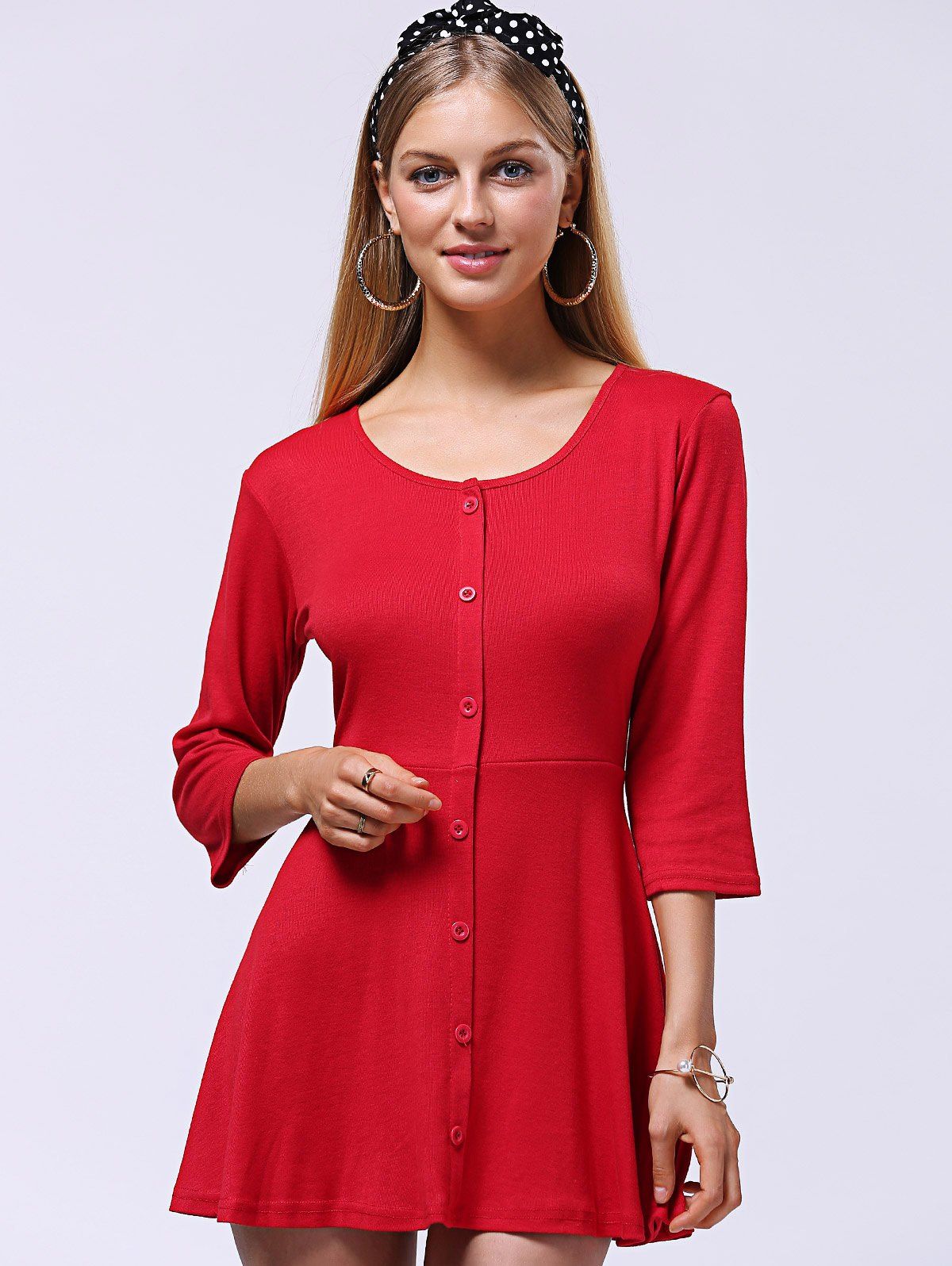long sleeve red button up dress
