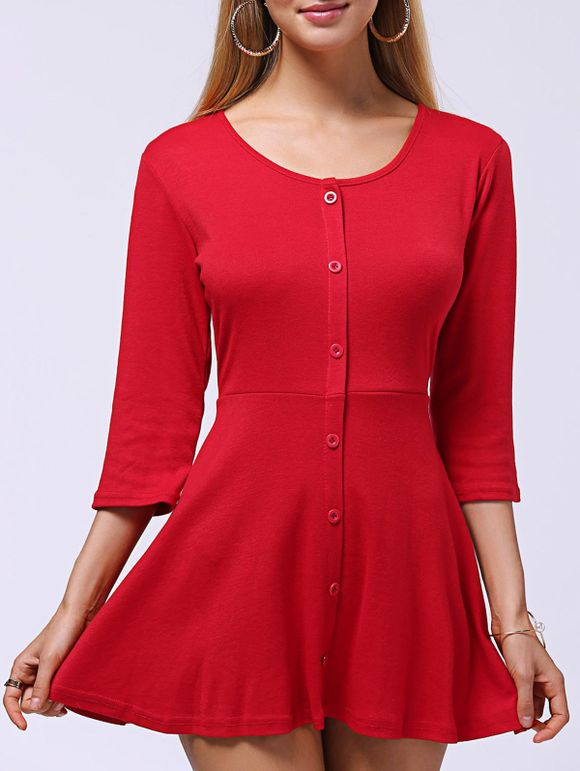 Robe à encolure arrondie à encolure en dote douce pour femmes - Rouge XL
