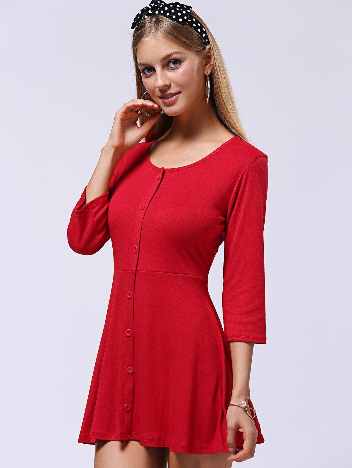 red button up dress sleeve