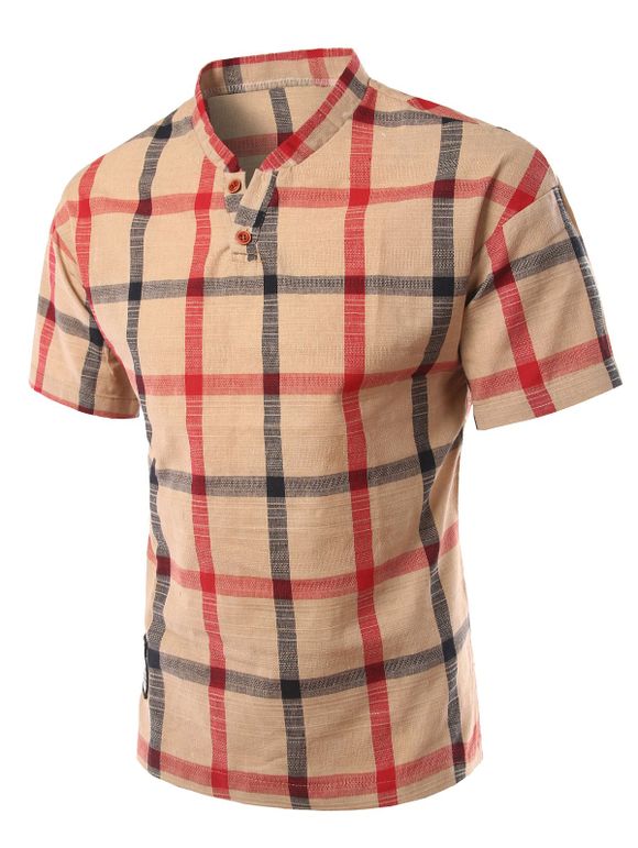 T-shirt amincissant à carreaux col à manches courtes Polo Hommes  's - Kaki 3XL