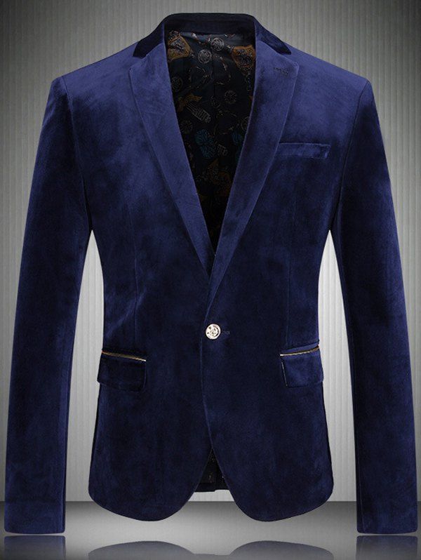

Men's One Button Corduroy Flap Pocket Long Sleeves Blazer, Blue