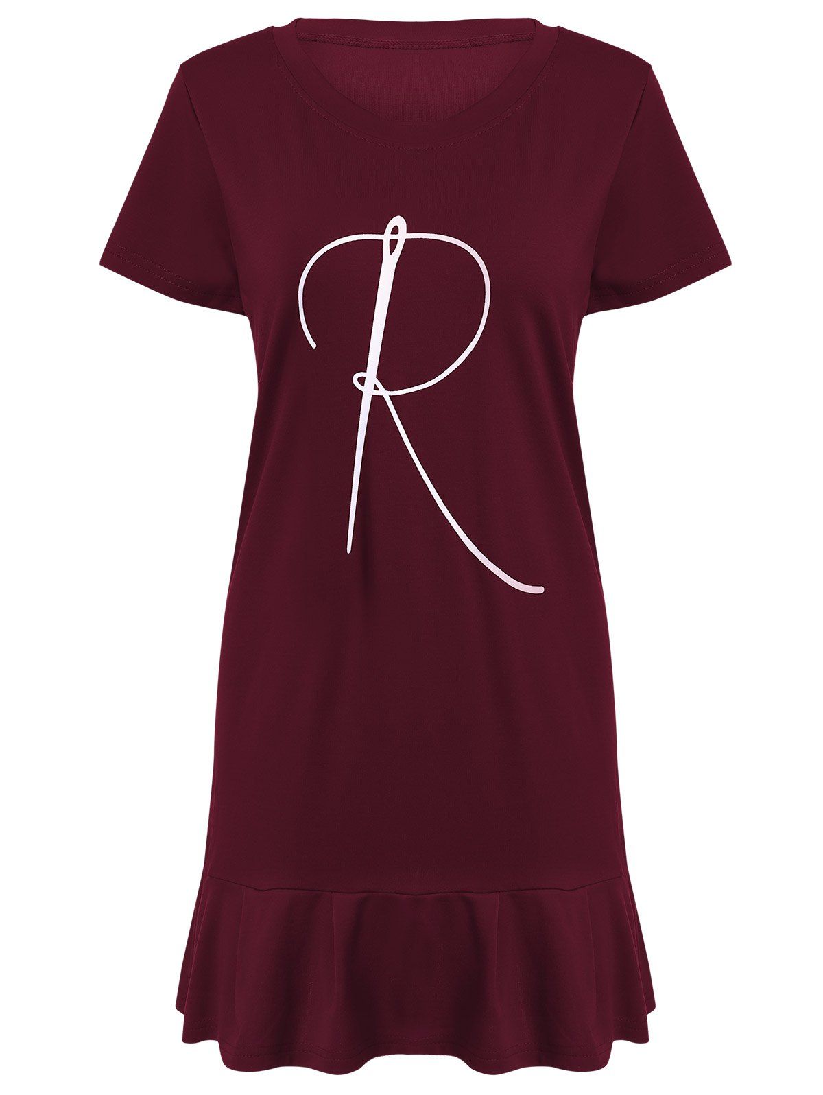 

Women's Graceful Fishtail Letter Pattern Dress, Wine red