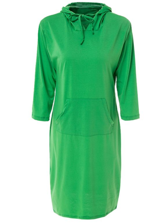 Chic Solid Color capuche manches longues Robe moulante à capuche pour les femmes - Vert S