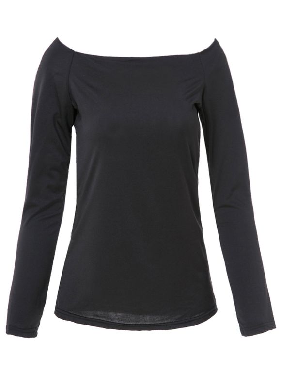 Trendy Solide Couleur Off-The-épaule T-shirt moulante pour les femmes - Noir S