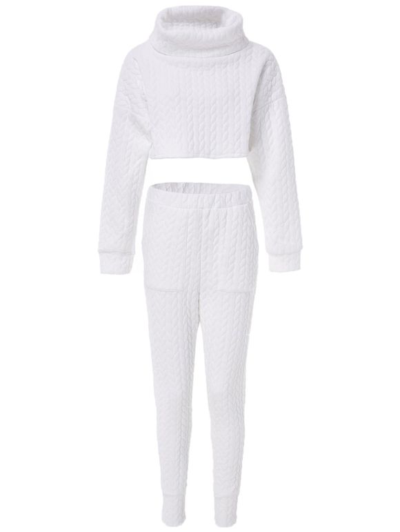 Chic Turtleneck Crop Top Solid Color et moulantes taille haute Pantalon TwinSet pour les femmes - Blanc 2XL