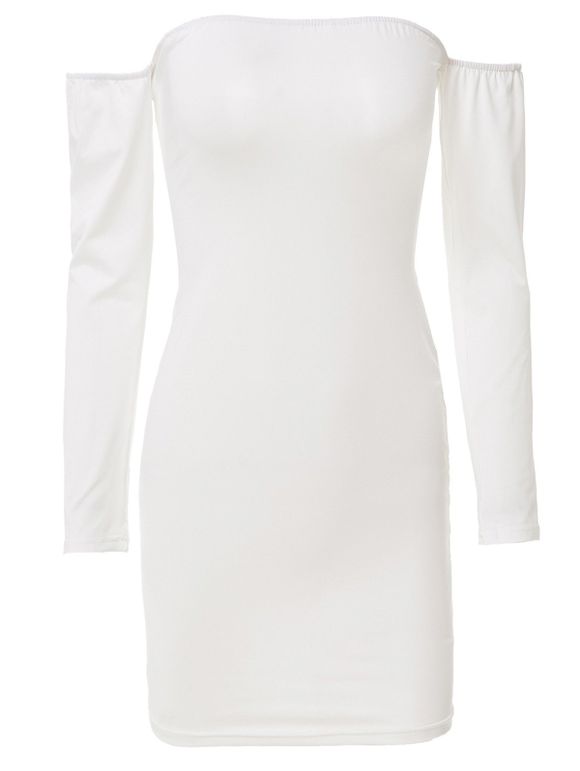 Stüning Off-The-épaule manches longues couleur unie Bodycon femmes de robe - Blanc ONE SIZE(FIT SIZE XS TO M)