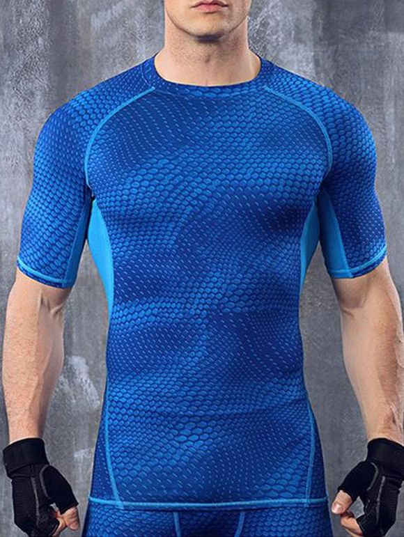 T-shirt à séchage rapide Aménagée col rond formation imprimé géométrique Color Block Men  's - Bleu XL