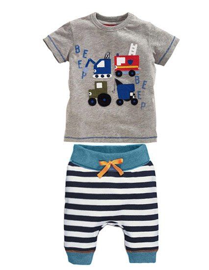 Cartoon Imprimer Boy Casual manches courtes T-shirt + Pantalon rayé recadrées Twinset - Gris 100