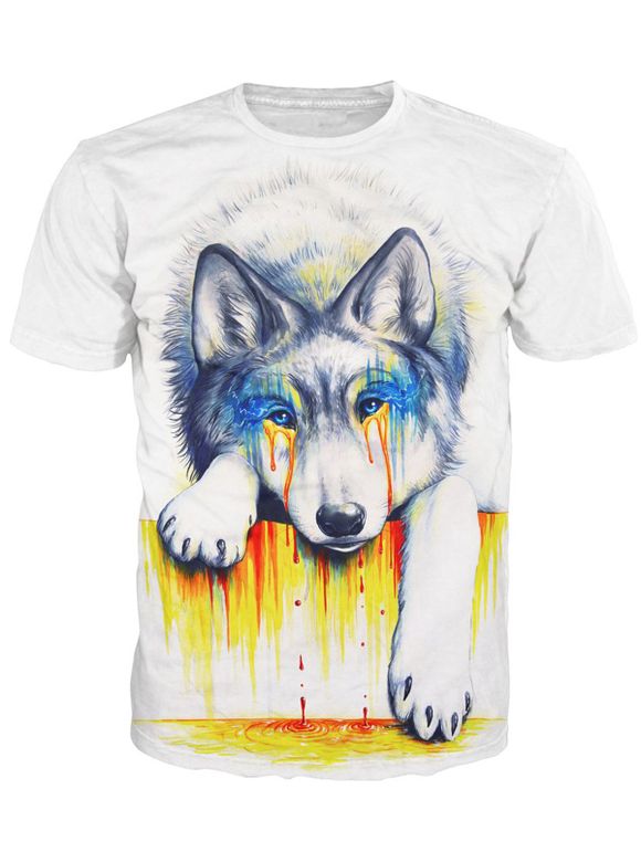 3D Crying Dog Print T-shirt à manches courtes à manches courtes à manches longues pour hommes - Blanc 2XL