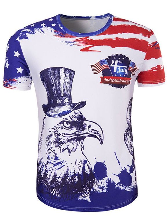 Hot Sale Men 's  3D Owl Imprimé col rond T-shirt à manches courtes - multicolore 2XL