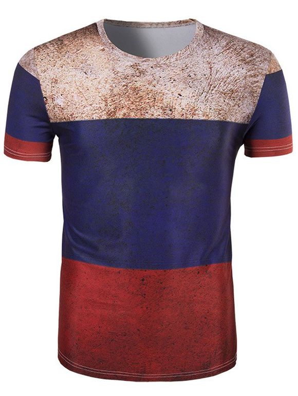 Bloc 3D Retro couleur col rond manches courtes T-Shirt 's Men - multicolore 2XL