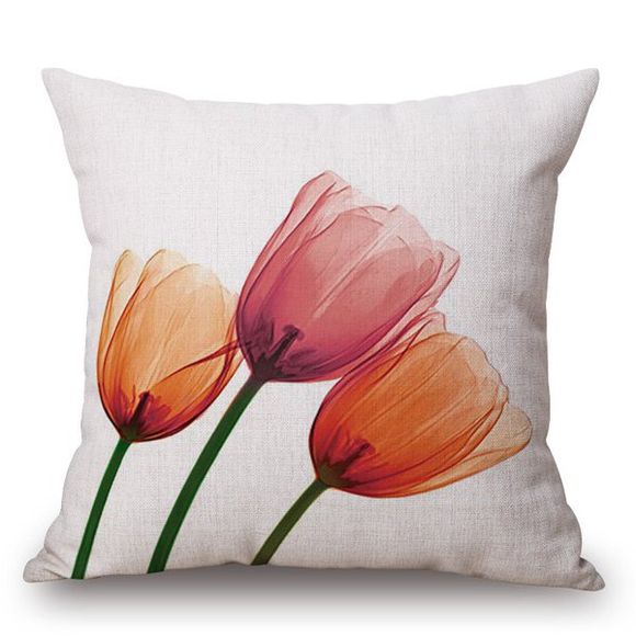 Style de tulipe Encre moderne peinture Motif forme carrée Taie - Orange Rose 