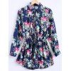 Femmes Vintage  's manches longues imprimé floral Robe chemise - Bleu Marine ONE SIZE(FIT SIZE XS TO M)