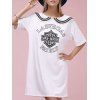 Casual Letter Print Short Sleeve Sailor Collar Women's Dress - Blanc ONE SIZE(FIT SIZE XS TO M)
