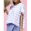 Cute Striped V-Neck Ruffled Short Sleeve Women's Blouse - Bleu clair ONE SIZE(FIT SIZE XS TO M)