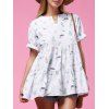 Sweet Women's Short Sleeve Plant Print Flounced Blouse - Blanc M