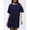 Open Shoulder Back Buttoned Women's Mini Dress - Bleu profond 3XL