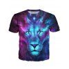 T-shirt 3D Color Block Lion Imprimer col rond manches courtes hommes élégants  's - multicolore 2XL