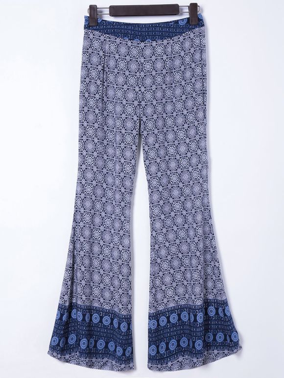 Trendy Ethnic Print Palazzo Pants For Women - Bleu Violet L