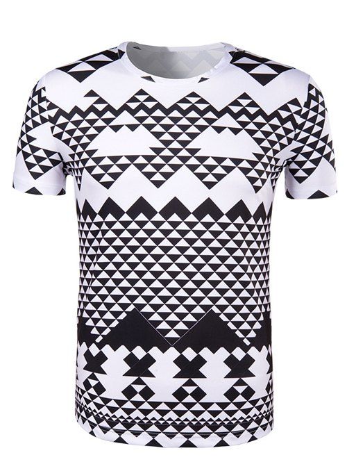 T-shirt imprimé géométrique irrégulière col rond manches courtes hommes s ' - Blanc et Noir M