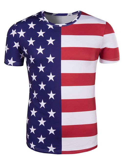 T-Shirt À Imprimé Drapeau Américain À Couteau - multicolore L