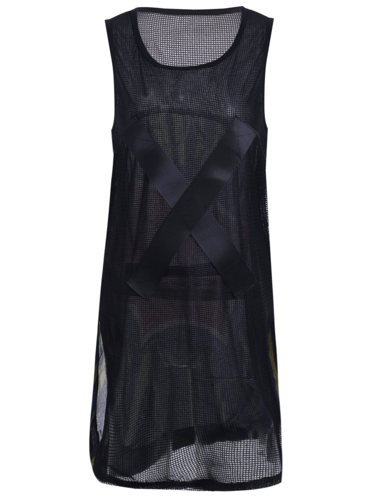

Women's Graceful Print Voile Spliced Tank Dress, Black