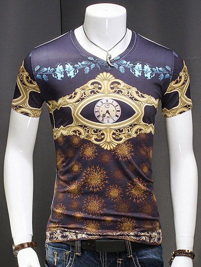 Men 's  V Neck AbstractPrinted manches courtes T-shirt - multicolore M