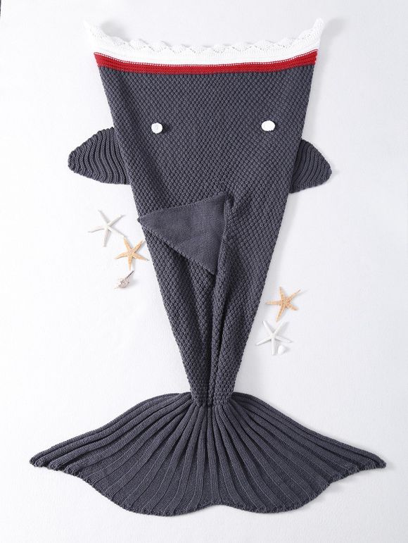 Couverture Confortable Haute Qualité Tricotée au Crochet Design Requin - Gris 