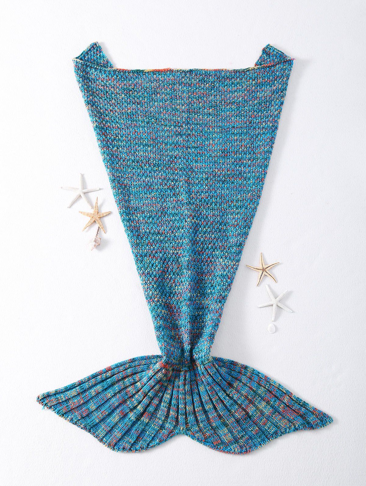 Couverture Tendance Tricotée au Crochet en Forme de Queue de Poisson - Bleu 