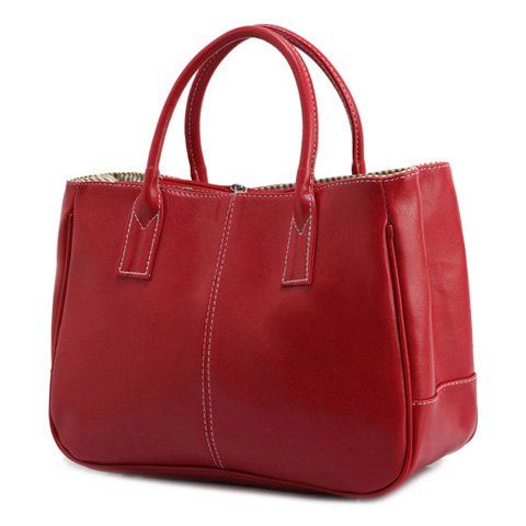 Simple Candy Color and PU Leather Design Women's Tote Bag - RED 