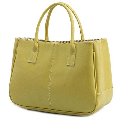 

Simple Candy Color and PU Leather Design Women's Tote Bag, Bluish yellow