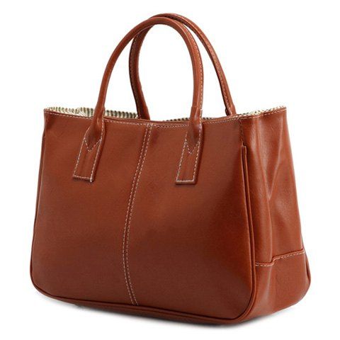 

Simple Candy Color and PU Leather Design Women's Tote Bag, Brown