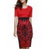 Les femmes à la mode d  'encolure dégagée imprimé floral Robe moulante - Rouge S