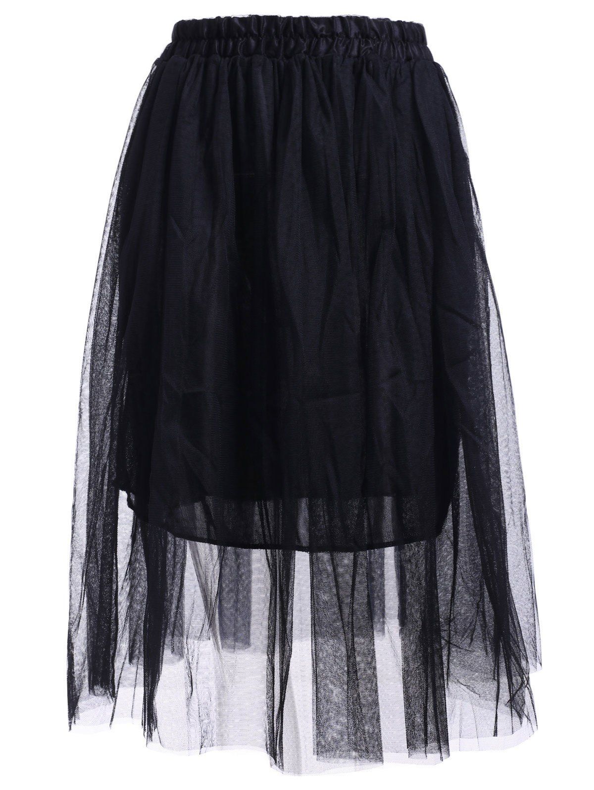 Elastic Waist Puff Five Layers Tulle Skirt - BLACK FREE SIZE