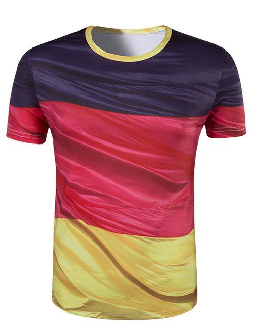Men 's  Collar couleur T-shirt Bloc d'impression Slim Fit Round - multicolore 2XL