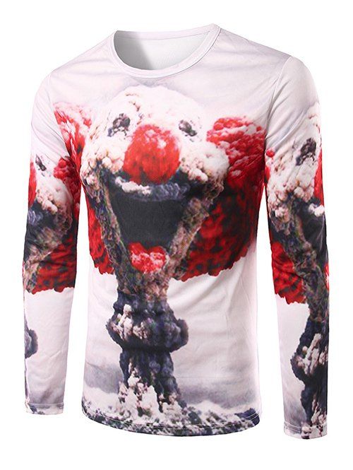 Collar Slim Fit Round Mushroom T-shirt Nuage Impression Men 's - multicolore XL