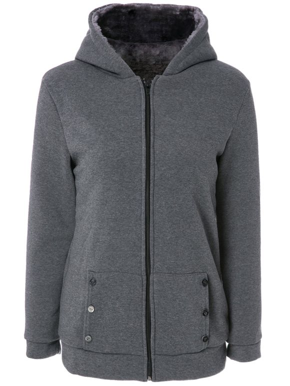 Stylish Women's Long Sleeves Solid Color Zippered Flocking Hoodie - gris foncé M