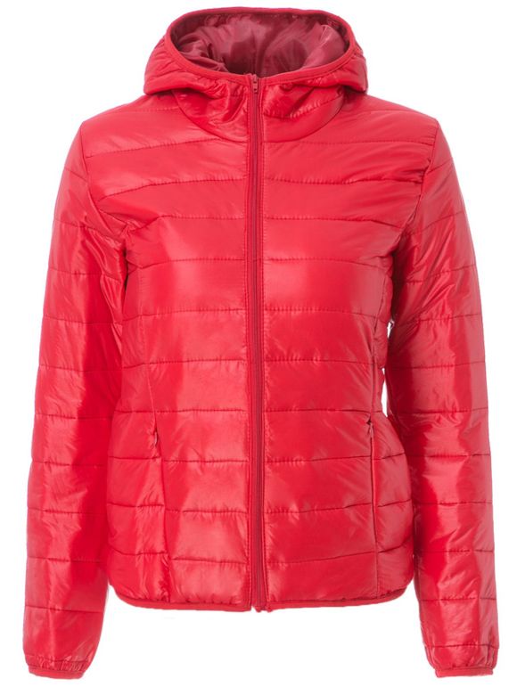 Doudoune élégant capuche manches longues poche design fermeture éclair femmes - Rouge M