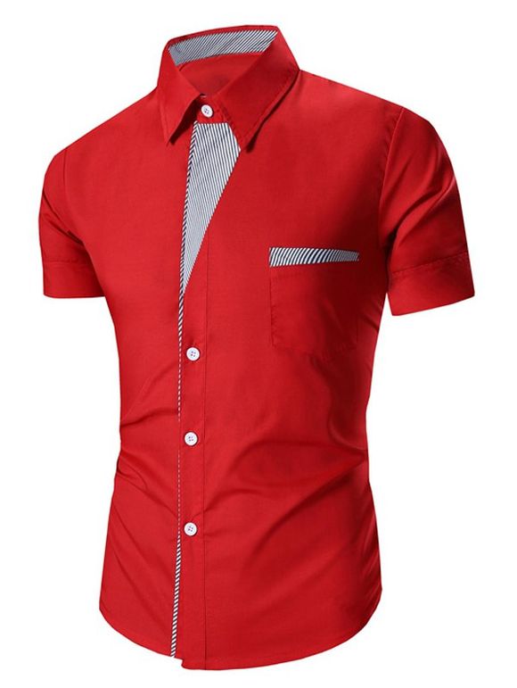 Turn Down Collar Stripes Imprimé chemise à manches courtes - Rouge M